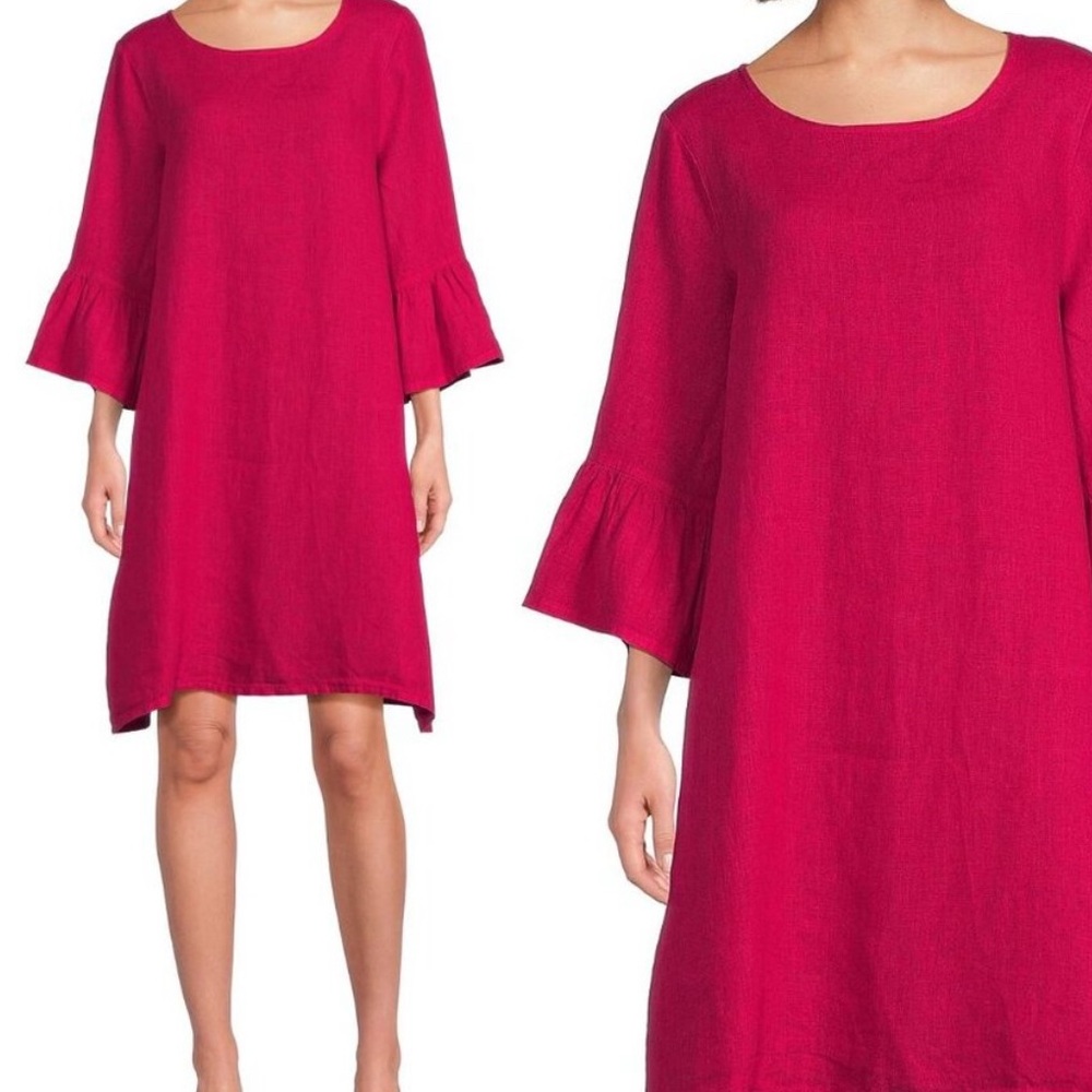 Bryn Walker Vibrant Pink linen Ruffle‎ Sleeve Dress